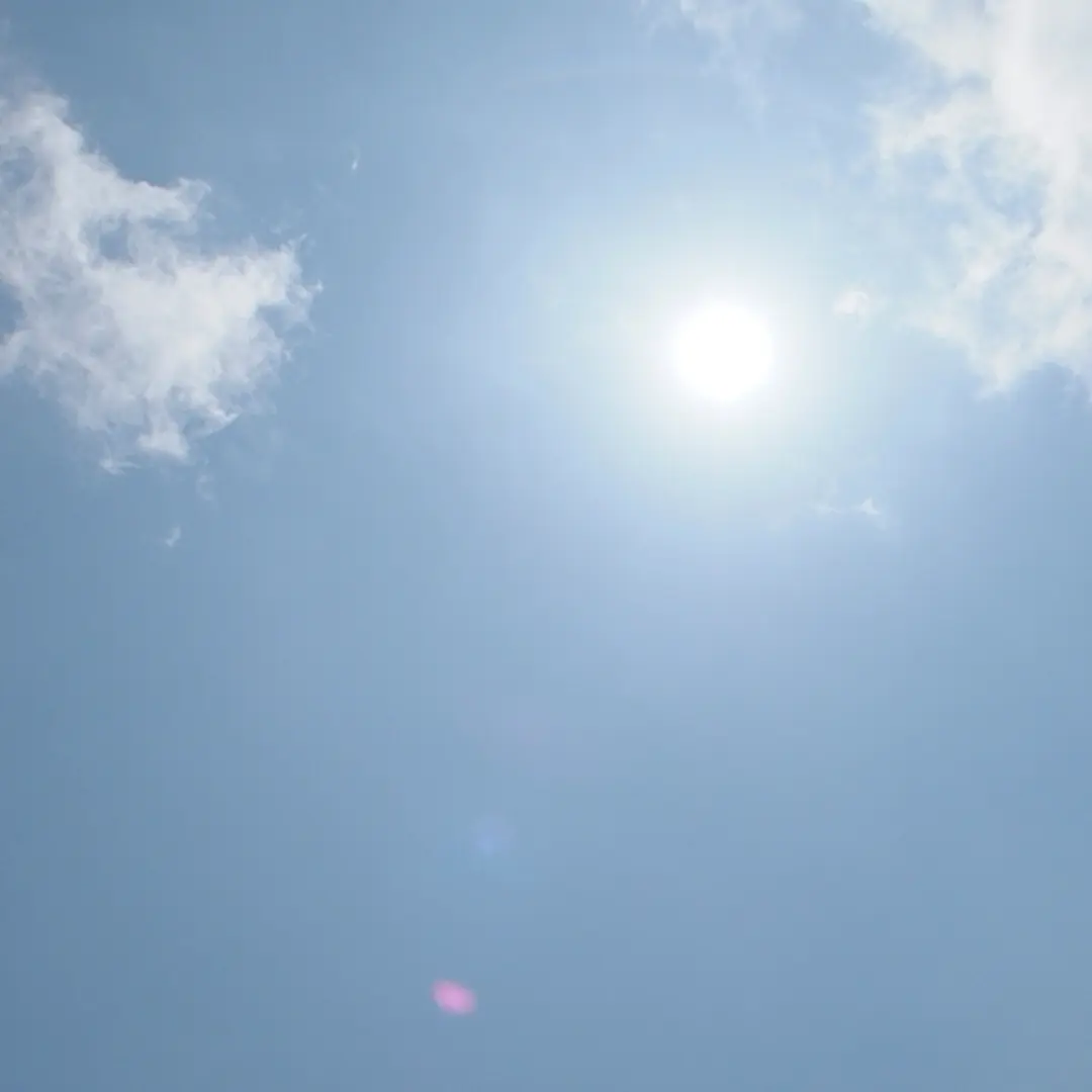 田んぼ上空の青空の写真